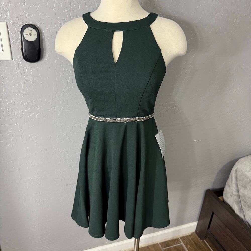 Love, Nickie Lew Womens Halter Kneck Mini Skater Dress, Green, S